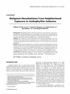 Malignant Mesothelioma From Neighborhood Exposure To